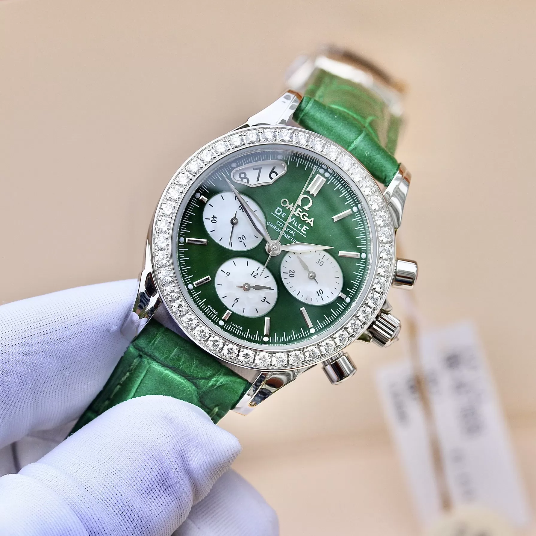 Đồng Hồ Nữ Omega De Ville Chronograph Ladies Green Dial 4877.90.39 48779039