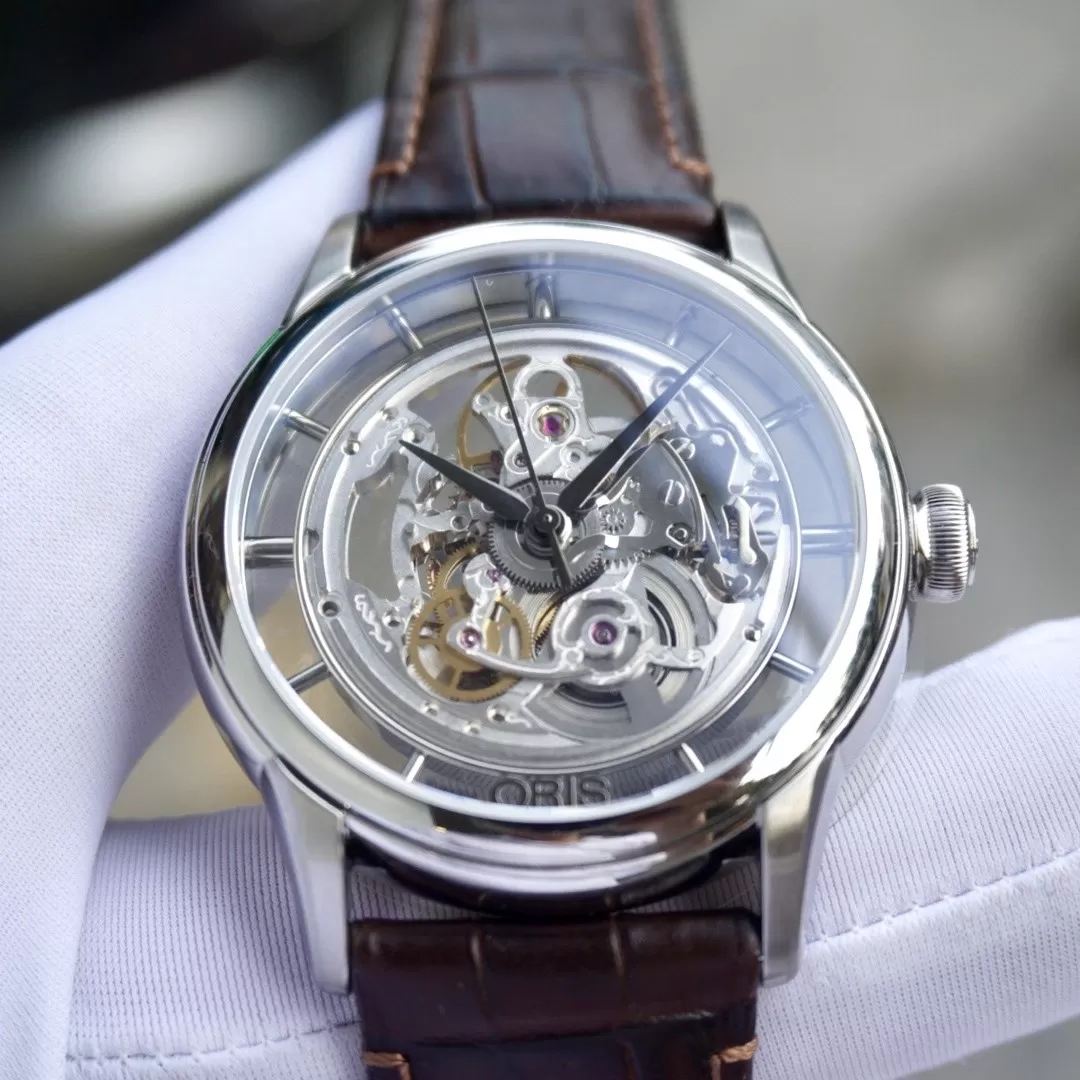 ng h Oris Artelier Skeleton Siver Leather 73476844051LS