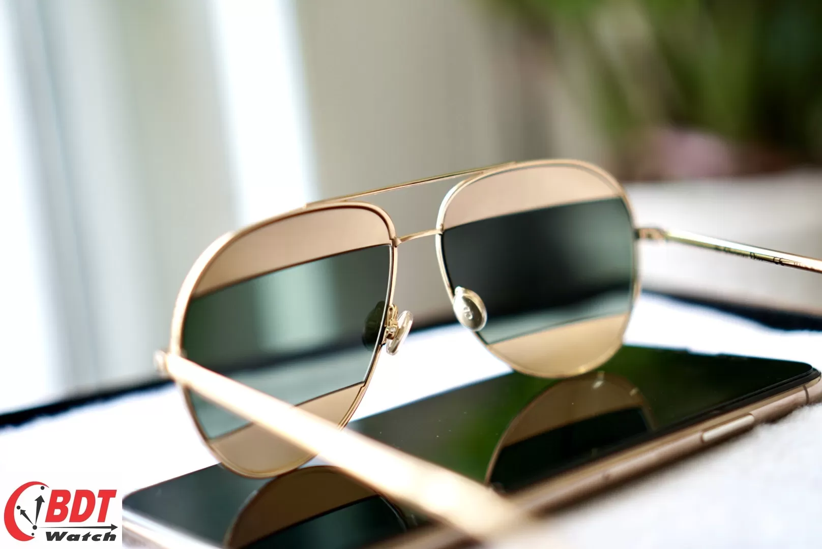 Mắt kính Dior Split Gold, Green Mirror Aviator Sunglasses DIORSPLIT1 50000000