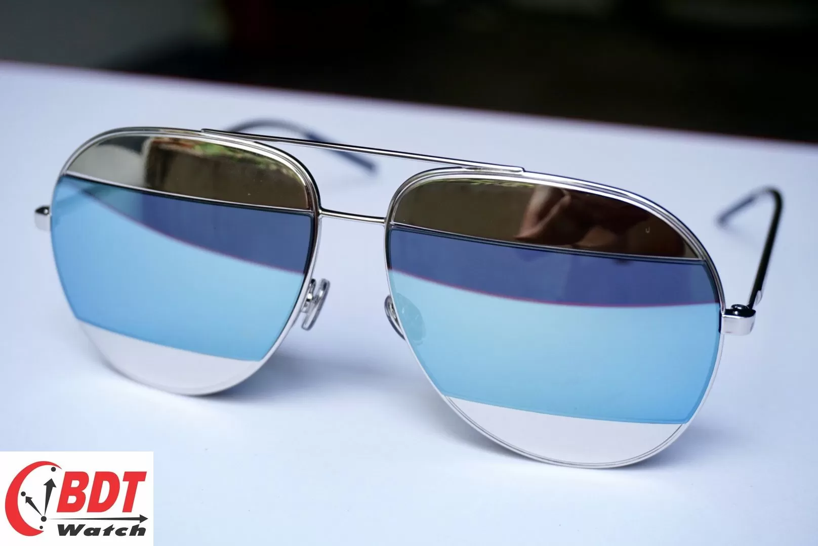 Mắt kính Dior Split Silver, Blue Mirror Aviator Unisex Sunglasses DIORSPLIT1 010/3J 59